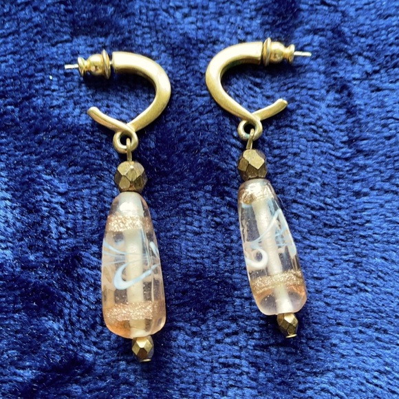 🇮🇹 Venetian Glass Drop Earrings With Gold Coloured Clasps - Picture 5 of 7
